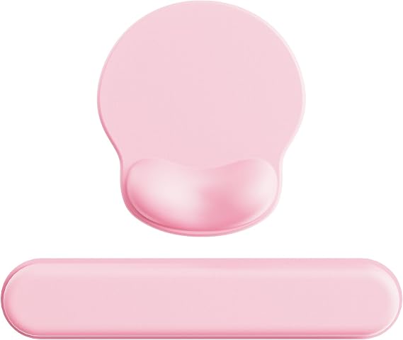 Laborio Ergonomic Mouse Pad Wrist Support Set, Memory Foam Keyboard Wrist Rest Set, Relieve Wrist Pain Keyboard Pad, Non-Slip Base Mousepad(Pink Set)