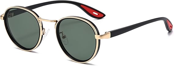 LJCZKA Retro Round Polarized Sunglasses for Men Women Vintage Circle Polarised Sunglasses Trendy Metal Frame Shades Unisex UV400 Protection