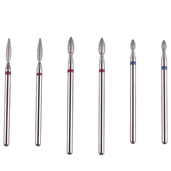 6pcs Flame Cuticle Drill Bits, Pro Diamond Nail Bit for Russian Manicure | 3/32 Shank efile Bit, Nail Prep, Fine + Medium Grit