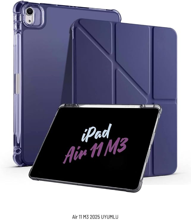iPad Air 11 inç 2025 M3 Çip ile Uyumlu Kalem Bölmeli Standlı Tri Folding Fuchsia Tablet Kılıfı