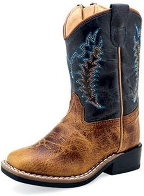 baby-boys Boys Broad Square Toe Burnt Brown/Navy Leather Cowboy Boots