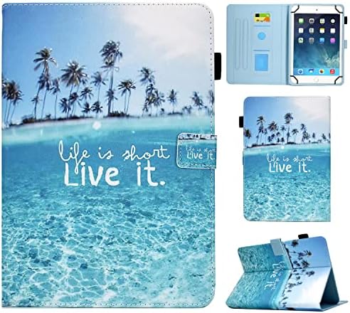 Universal 10 10.1 inch Android Tablet Case for iPad, Multi-Angle Viewing Stand Case, Premium PU Leather Folio Protective Case for i Pad, Samsung All 9.5 to 10.5 Tablets, Beach