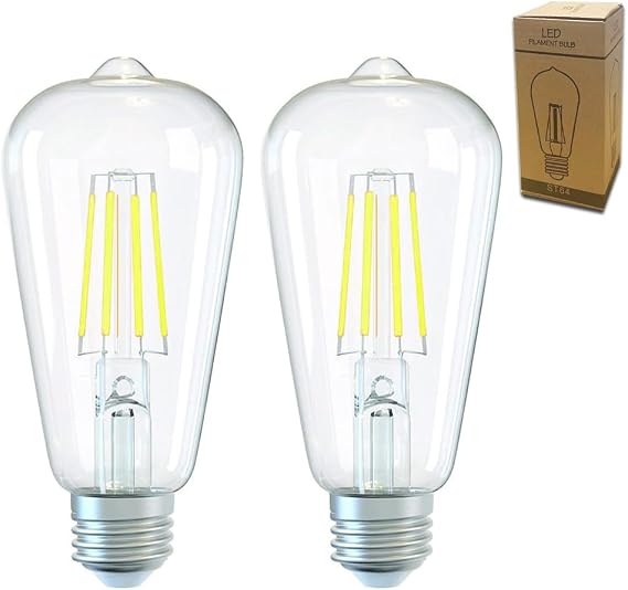 E27 Dimmable Vintage Edison LED Light Bulbs, 4W Energy Saving ST64 LED Filament Light Bulbs Clear Glass 6000k Cool White E27 Squirrel Cage Retro Edison Screw Bulbs, 40W Equivalent, 2Pack [Energy Class A]