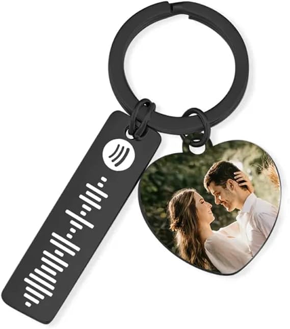 Personalized Spotify Keychain Custom Picture & Music Song Code Heart Couples Photo Keyring Gifts for Boyfriend