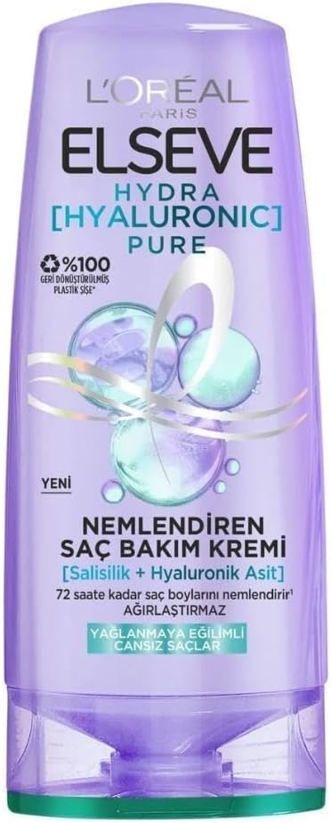 L'Oreal Paris Elseve Hydra [Hyaluronic] Pure Salisilik Asit içeren Yağlanma Karşıtı Nemlendirici Saç Kremi 250 ml