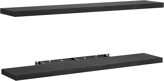 AMADA HOMEFURNISHING Floating Shelves Wall Mounted, 47 x 8 Inch Wall Shelves for Bathroom, Bedroom, Living Room, Black Shelves Set of 2