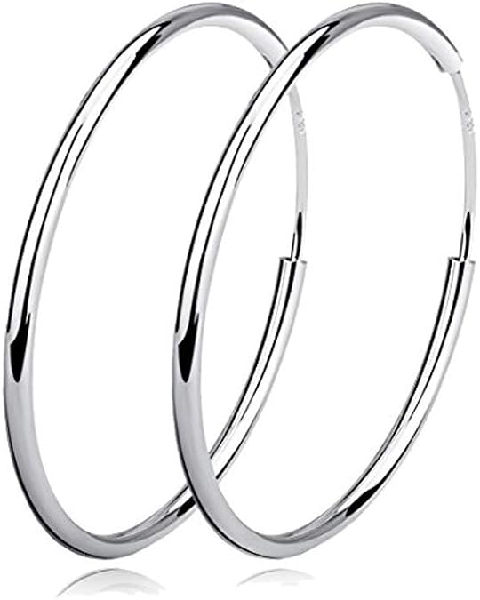 YFN Hoop Earrings Sterling Silver Polished Round Circle Endless Earrings Diameter 20,30,40,50,60,70,80mm