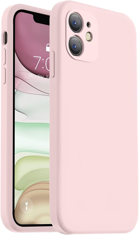 Vooii Compatible with iPhone 11 Case, Upgraded Liquid Silicone with [Flat Edges] [Camera Protection] [Soft Anti-Scratch Microfiber Lining] Phone Case for iPhone 11 6.1 inch - Chalk Pink