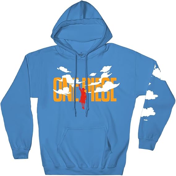 Ripple Junction One Piece Puffy Monkey D. Luffy Clouds Men's Pullover Hooded Sweatshirt Officially Licensed Blue