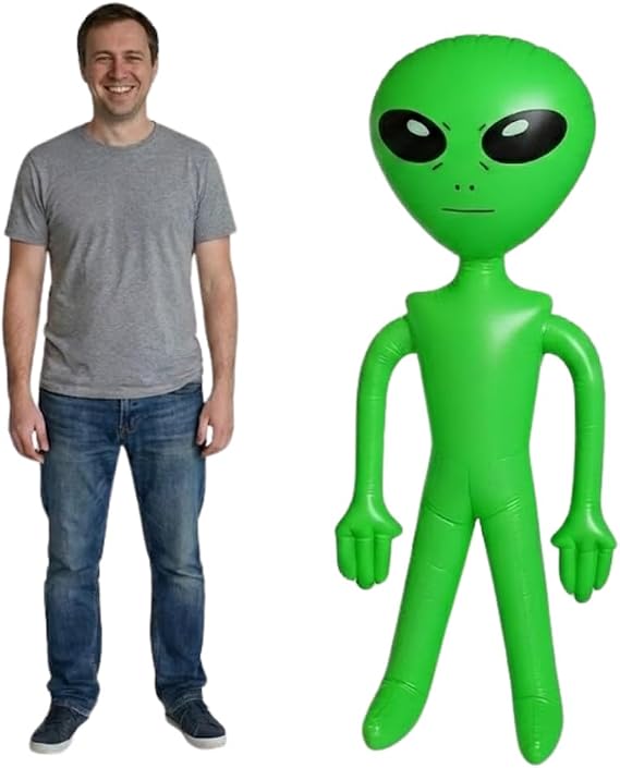 Inflatable Alien - 170cm 5ft 7" Blow Up Green Martian Prop - Giant Funny Party Decoration for Festivals, Photo Booths & Sci-Fi Pranks Life Size