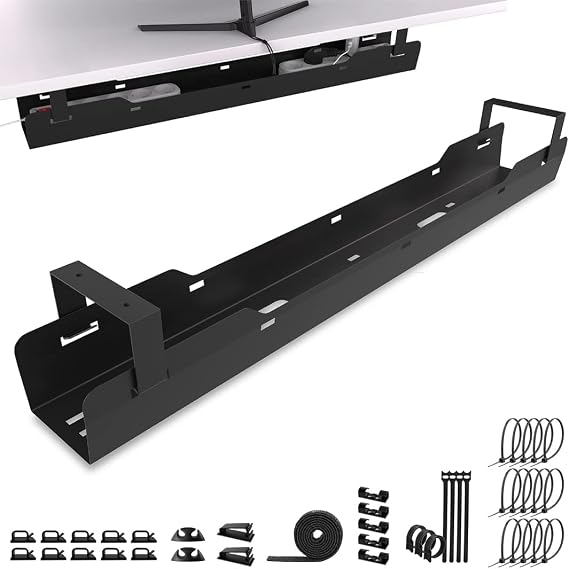 Cable Tray Desk for Optimal Cable Management (Black) More order · Hinged on both sides · Hide cables and power strip · Desk cable management