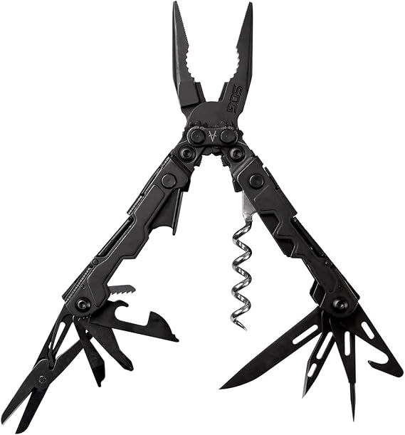 SOG PowerLitre Mini Utility Multi-Tool w/ 19 Lightweight Tools, Compact 5 Inch Long Utility Tool with Knife, Screwdriver, Hex Bit Holder, Black