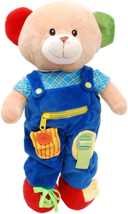 Linzy Plush 16" Educational Teddy Bear, Adorable Plush Bear  with clad,a Removable Outfit Packed with Closures-Perfect for Testing a Little One's Growing Problem Solving and Motor Skills