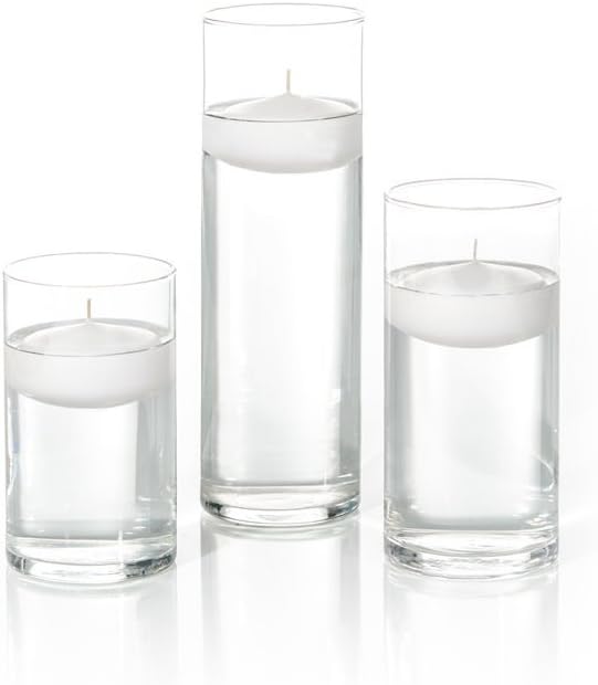 yummi Set of 18 Floating Candles and Cylinder Vases - White