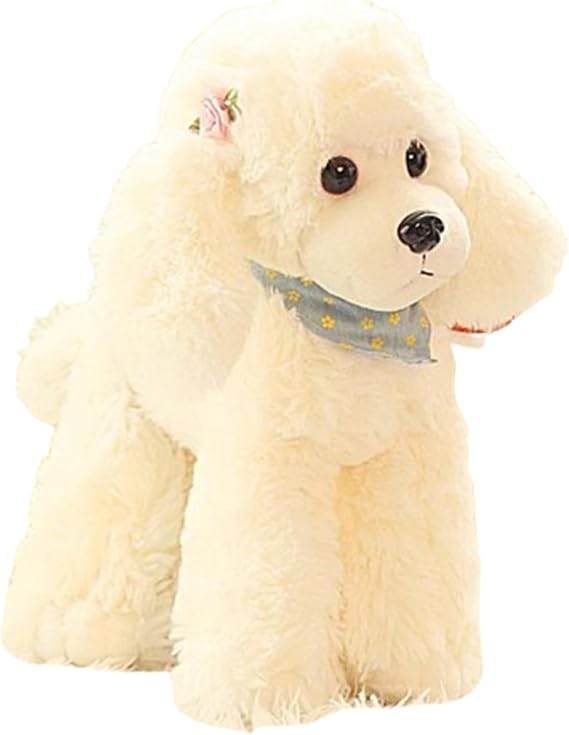 Realistic Dog Stuffed Toy Charming Dog Cuddly Toy with Scarf Kawaii Animal Plush Doll Poodle Plush Dog Gift for Children Girls (30 cm White)