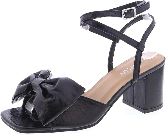 TruFox Women's Metallic Bow Heeled Sandals Chunky Heel Ankle Wrap Dressy