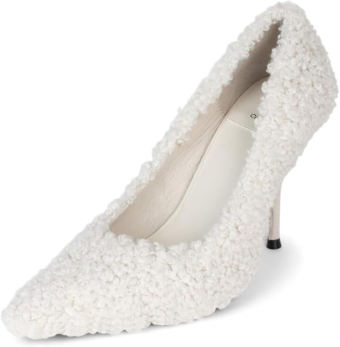 JC Play by Jeffery Campbell Womens Faux Fur Slip On Pumps Ivory 8.5 Medium (B,M)