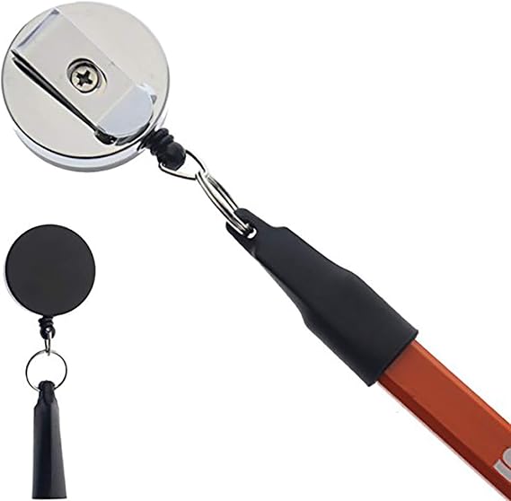 2 Pack - Heavy Duty Retractable Pull Pen Holder - Ideal for Markers & Carpenter Pencils - Nylon Cable, Self Retracting Reel & Tight Metal Belt Clip Retractable Carpenter Pencil Holder by Reel-N-Rite