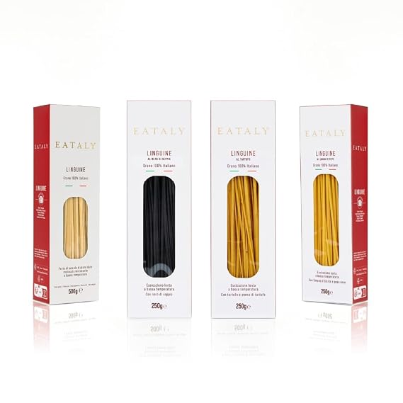 Eataly Long Cuts Set Pasta Bundle Pack- Linguine 1-17 oz. Box, Linguine with Truffle, Linguine with Lemon & Pepper, Linguine with Squid Ink 3-8.8 oz. Boxes- 1 Each