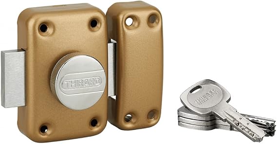 THIRARD - Transit 2 Button Lock for Front Door, 40 mm Cylinder, Steel, 4 Keys, epoxy Gold