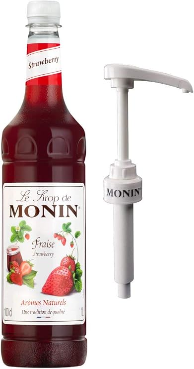 Monin Premium Coffee Syrup Strawberry 1 Litre and Pump
