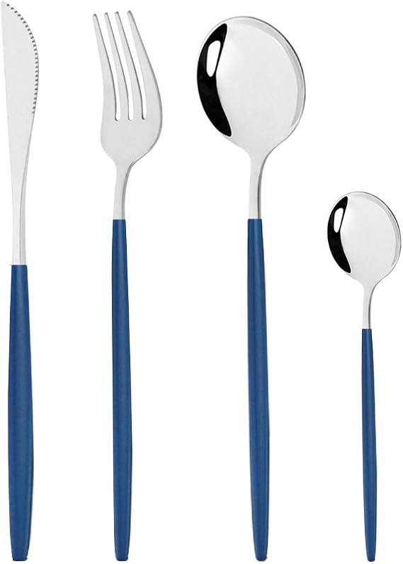 Silverware Set - 18/10 Stainless Steel Reusable Utensils Flatware Set, Mirror Cutlery Flatware Set, Great for Family Gatherings & Daily Use (Service For 10, Blue Silver)