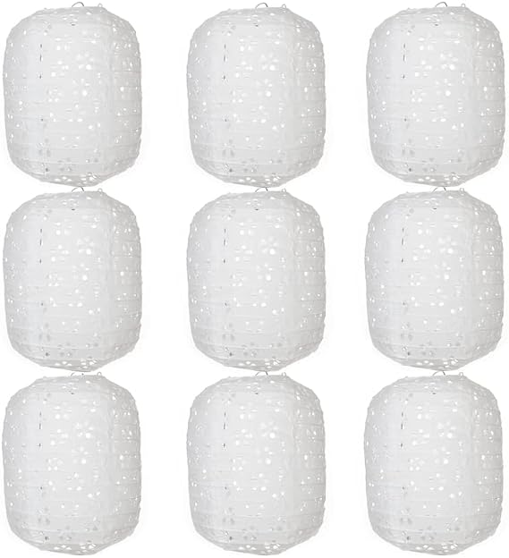 10Pcs Chinese Paper Lanterns, Hollow Out Hanging Asia Japanese White Paper Lamps, 16cm Lanterns for Birthday Party Wedding Baby Shower Decoration Home Decor