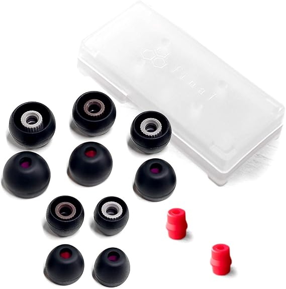 Final Audio Black+Black/Red Silicone Type E Eartips kit with Case and Nozzle Adaptor Compatible With 1More, AKG, Audio-Technica, Beats by Dre, Campfire Audio, Empire Ears, Shure, Sony, Westone (Multi)