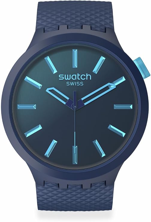 Swatch Big Bold Biosourced Lacquered Unisex Watch Casual Polymer Blue Automatic Waterproof Indigo Glow