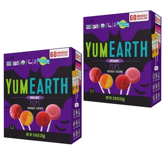 YumEarth Organic Halloween Candy, Allergy Friendly, Gluten Free, Non-GMO, Vegan, No Artificial Flavors or Dyes (60 Count (Pack of 2))