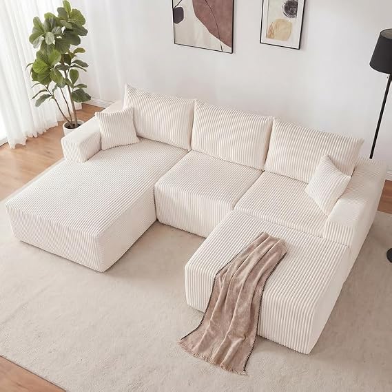 Weture 108" Modular Sectional Sofa, Cloud Sectional Couch with Deep Seat, Modern Modular U-Shape Sofa Couch with Chaise, Upholstered Boneless Couches for Living Room Bedroom, 5Seat, Beige