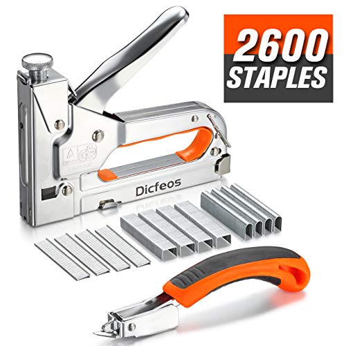 Dicfeos Staple Gun with Remover, Heavy Duty 3 in 1 Manual Nail Gun with 2600 Staples, Staple Gun for Upholstery, DIY Repair, Carpentry, Decoration, Furniture