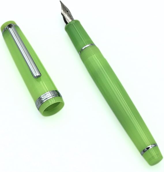 JINHAO 82 Fountain Pen - Acrylic Material Pen Barrel, Iridium Fine Nib with Ink Converter Smooth Writing Pen Classic Design Green Clear (Silver Trim, F)