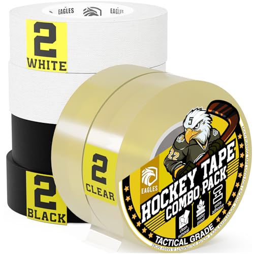 EAGLES Bulk Hockey Tape 1 or 6 Pack Black, White or Clear Multipurpose Tape Roll - Strong Adhesive - Durable Cloth or PVC Tape - Hokey Sports Gifts, Accessories, Equipment, Gear