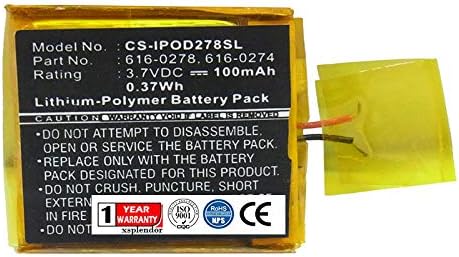 XPS Replacement Battery for Apple iPod Shuffle G2 1GB iPod Shuffle G3 Apple 616-0274 616-0278