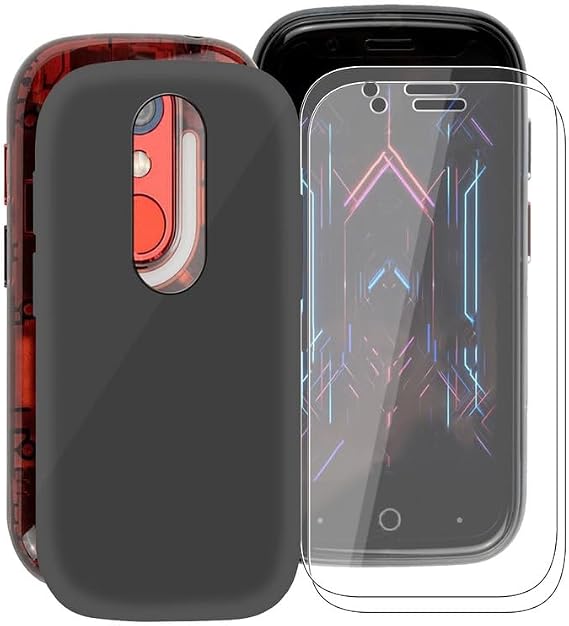 for Unihertz Jelly Star Case, with [ 2 x Screen Protector Tempered Glass Film], Black Soft Silicone Cover Shockproof Bumper Protection Case for Unihertz Jelly Star (3.00") - Don't Touch