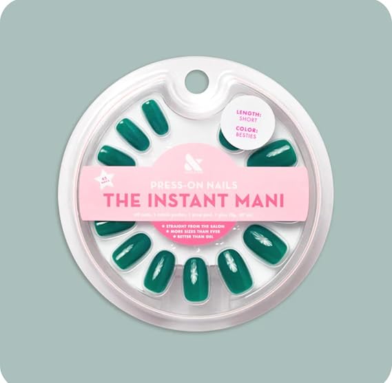 Olive & June Instant Mani Press-On Nails | (Glue) Short, Round 42 Fake Nails, 21 Sizes | Non-Toxic, Long-Lasting, Recycled Materials Realistic | Salon-Quality at Home | Besties