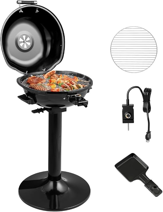 ARLIME Outdoor Electric Grill 1600W, Stand BBQ Grill for 15-Serving, Adjustable Temperature, Removable Greqase Tray, Portable Barbecue Grill for Camping Party Balcony Garden