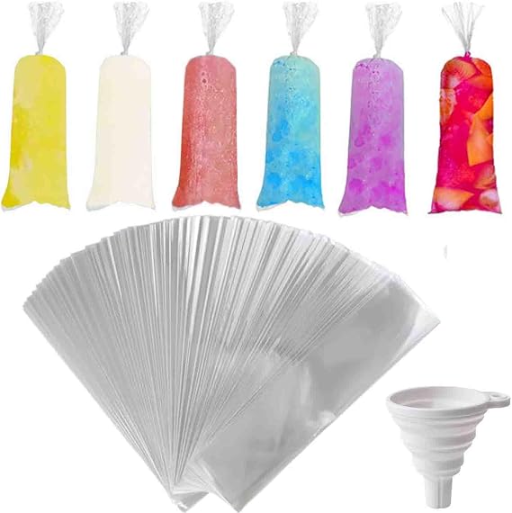 250 Pcs Disposable Ice Lolly Molds Plastic Freeze Pop Bags with Silicone Funnel for Homemade Yogurt and Candy (2 x 12 Inch)