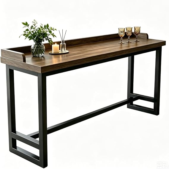 Industrial Rectangular Counter Height Table Farmhouse Bar Height Tables Narrow bar counters with Guardrail Extra Long Bars Height Table,Bgrey Oak,L110W12H41