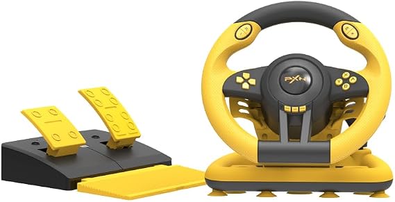 Coverzone Gaming Racing Steering Wheel PXN V3 Pro 180° Racing Racing Steering Wheel with Universal USB Port and Pedal is suitable for PC, PS3, PS4, Xbox One, Xbox Series S&X, Nintendo Switch (Yellow)