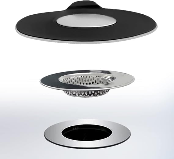 Seatery 2PCS Bathtub Stopper Hair Catcher Kit, Bathtub Drain Strainer, Tub Stopper Plug Cover, Sink Filter, Silicone Drain Stopper for Bathroom, Laundry (Black)