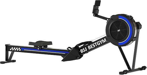 Air Rowing Machine, 10-Level Adjustable Resistance Professional Indoor Rowing Machine with LCD Monitor, Device Holder, Easy Storage