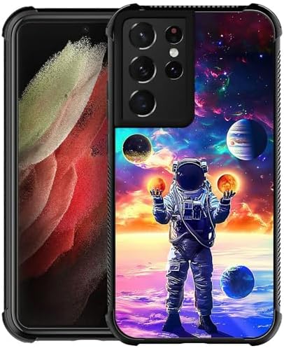 CARLOCA Compatible with Samsung Galaxy S21 Ultra Case,Blue Astronaut'S Planet World Pattern Design for Girl Boy Shockproof Anti-Scratch Case for Samsung Galaxy S21 Ultra
