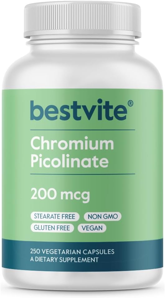 BESTVITE Chromium Picolinate 200mcg (250 Veg Caps) - No Stearates - Vegan