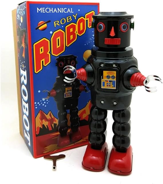 Charmgle MS640 Mechanical Robot 80s' Retro Collection Wind-Up Toys Creative Novelty Gifts Tin Toys Home Decoration Ornament (Black)