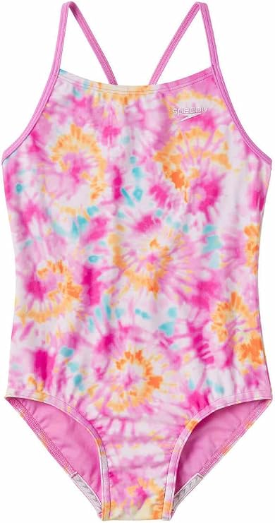 Speedo Girls Thin Strap One Piece Swimsuit (as1, Alpha, l, Regular, Watercolor Pink)