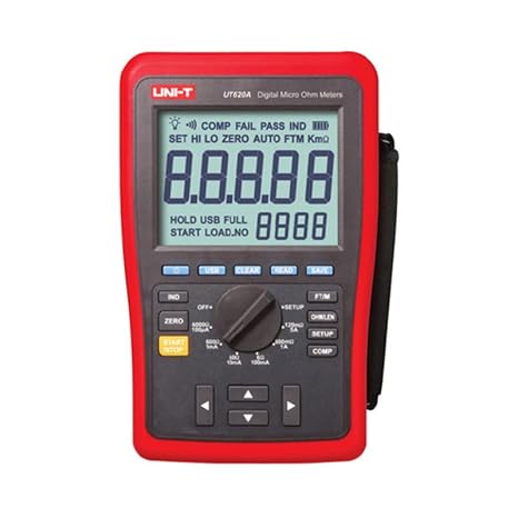 UNI-T Uni-Trend Ground Resistance Meter UT620A Manual Range DC Low Resistance Tester Digital Micro Ohm Meter with Data Storage/Backlight/High/Low Limit Alarm