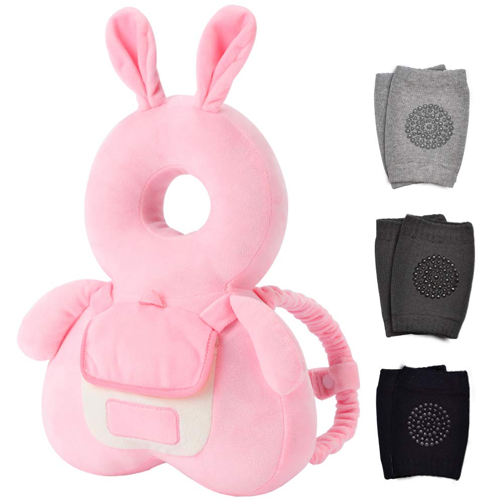 Baby Head Protector & Baby Knee Pads for Crawling, Toddlers Head Safety Pad Adjustable Backpack, Baby Back Protection for Walking & Crawling, Cute Bunny