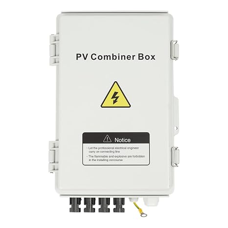 PV Combiner Box, 6 Strings Wall Mount Solar Combiner Box IP65 Waterproof Combiner Boxes with 15A Rated Current Fuse, 63A Circuit Breaker for On/Off Grid Solar Panel System (4 String)